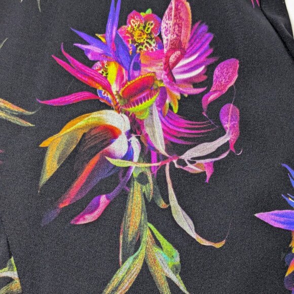 FUZZI Italy Black Floral Mesh Skirt NWT Small Pink Bird Paradise Ruffle Maxi - Picture 6 of 16